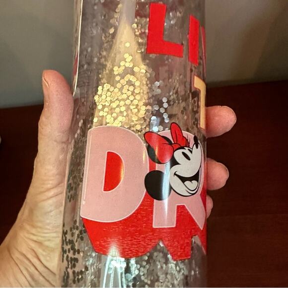 NWT Disneys Mickey Minnie Mouse Glitter Water Bottle LIVING THE DREAM - Picture 9 of 10